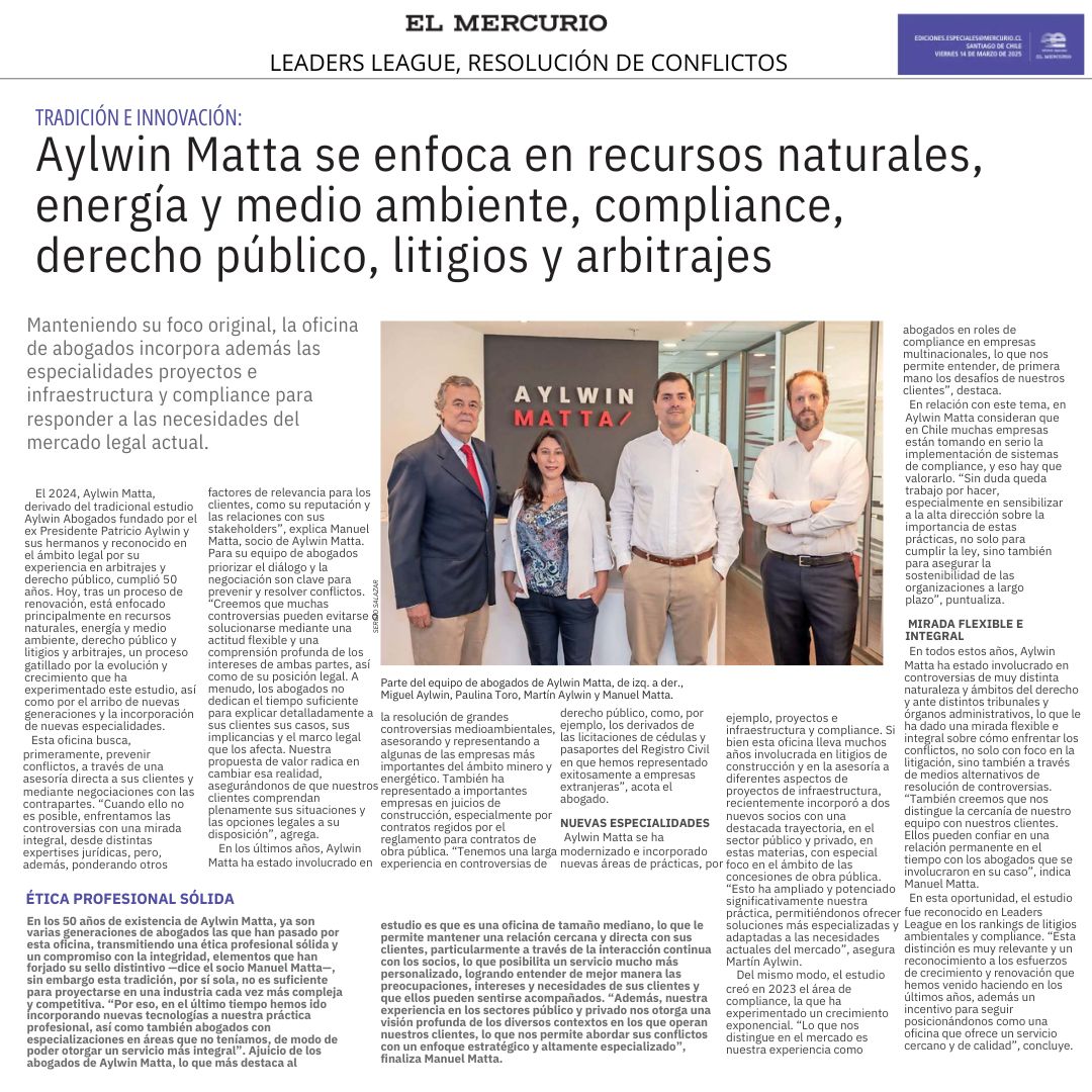 Especial de El Mercurio, “Leaders League: Resolución de Conflictos”