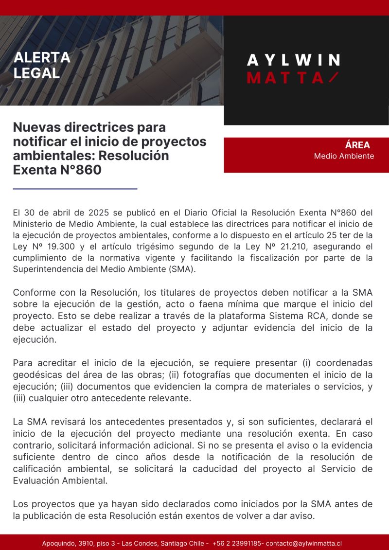 Nuevas directrices para notificar el inicio de proyectos ambientales: Resolución Exenta N°860Nuevas directrices para notificar el inicio de proyectos ambientales: Resolución Exenta N°860